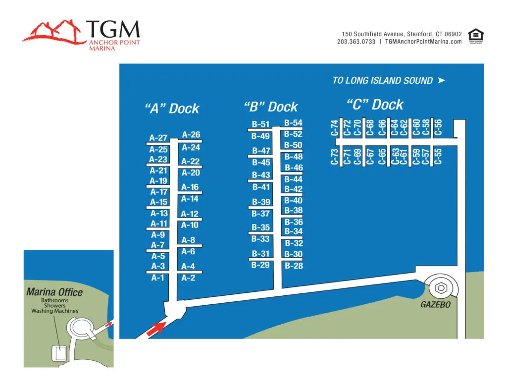 This community map shows the layout of apartments for TGM Anchor Point Marina Apartments in Stamford, CT.